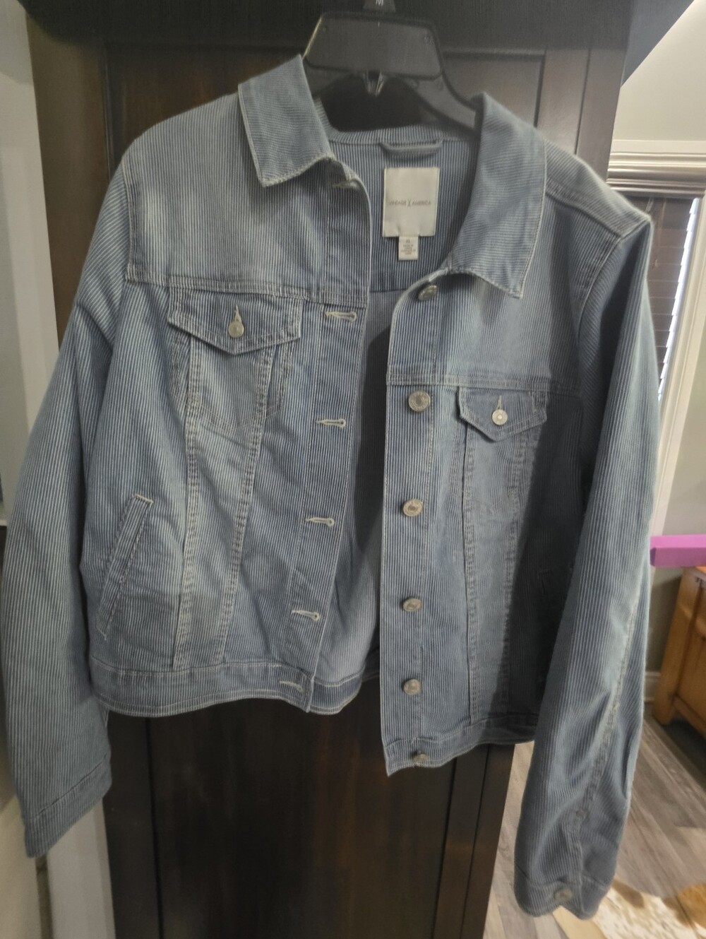 Vintage America Light Blue Striped Denim Jacket